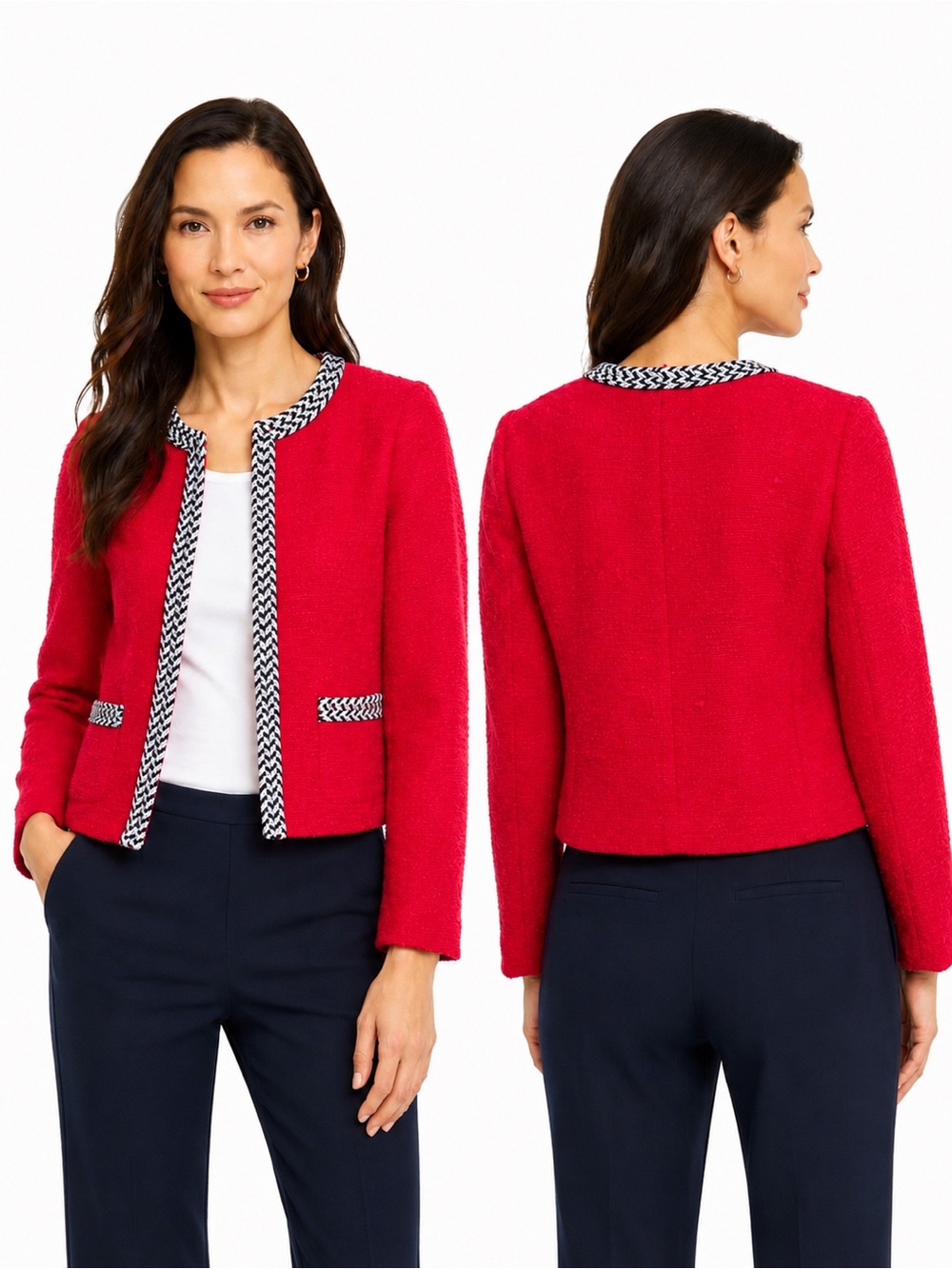 🌺 Talbots Petite Contrast Trim Tweed Jacket Blazer